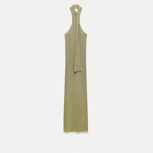 Gold ZARA metallic thread maxi dress size S - Picture 2 of 3